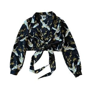 Nasty Gal Black Print Tie-Front Blouse - Size 4